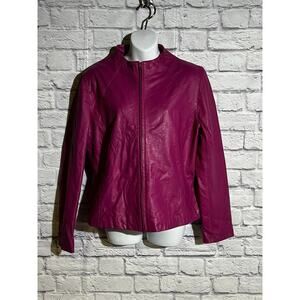 Clothes by Revue Lamb Leather Jacket XL Magenta Pink Zip Front Soft Real Leather